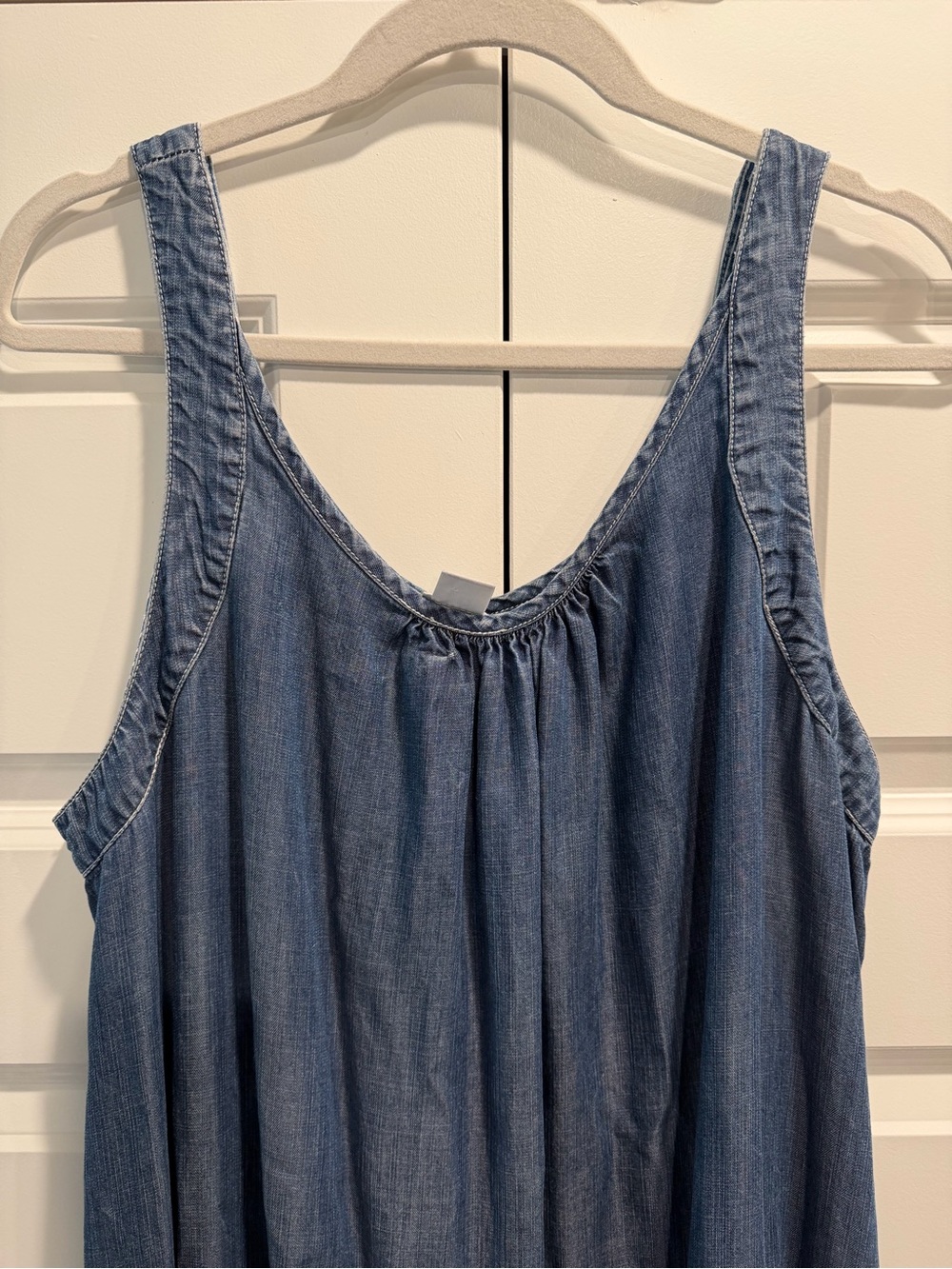 Chico’s Denim Blue Sleeveless Chambray Dress with Tye Dye Hem